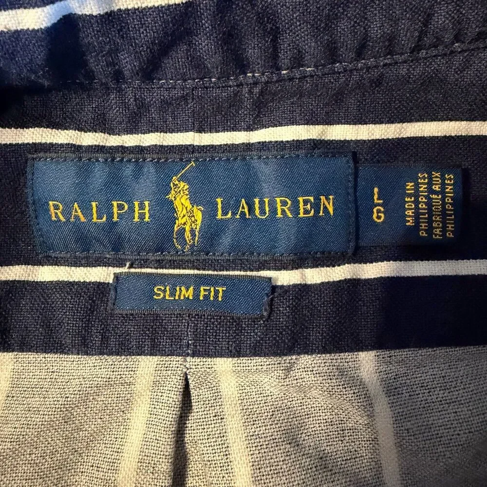 Ralph Lauren Blue White Striped Button Oxford Cotton Shirt‎ Boys Large